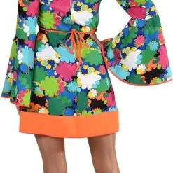 Overig Disco Seventies Jurkje Flowers Voor Dames -Goedkope Feest Pracht Winkel disco seventies jurkje flowers voor dames achterkant