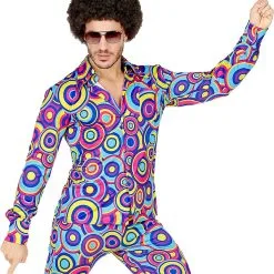 Overig Heren Disco Blouse Seventies Groovy Cirkels Blauw -Goedkope Feest Pracht Winkel heren disco blouse seventies groovy cirkels blauw 2