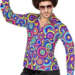 Overig Heren Disco Blouse Seventies Groovy Cirkels Blauw