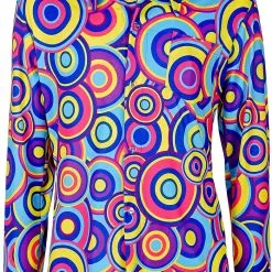 Overig Heren Disco Blouse Seventies Groovy Cirkels Blauw -Goedkope Feest Pracht Winkel heren disco blouse seventies groovy cirkels blauw detail