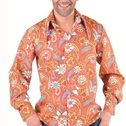 Overig Heren Disco Blouse Seventies Paisley Bruin/Oranje