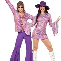 Overig Heren Hippie Blouse Flower Power Paars -Goedkope Feest Pracht Winkel heren hippie blouse flower power paars voorbeeld