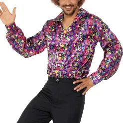 Overig Hippie Shirt Flower Power Purple Heren