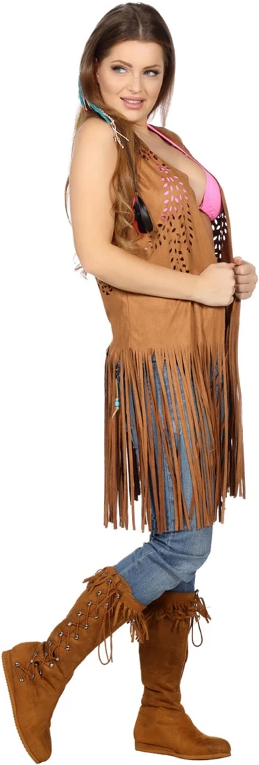 Overig Hippie Vest Lang Bruin Voor Dames 4 Overig Hippie Vest Lang Bruin Voor Dames - Afbeelding 2