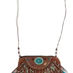 Overig Tasje Indiaan Bruin-Turquoise Met Veertjes