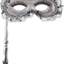 Overig Venetiaans Masker Zilver Op Stokje